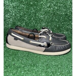 Sperry Top Sider Angelfish Boat Shoes Women Size 8M Black Leather Slipon 9180118